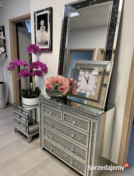Komoda lustrzana z kryształkami glamour z