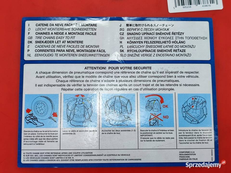 ŁAŃCUCHY ŚNIEGOWE 1 PARA CITROEN 17 18 ROZMIAR sprzedam