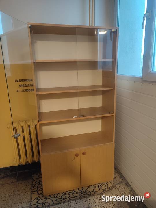 Drewniany regał ze szklanymi drzwiczkami z lubelskie Lublin
