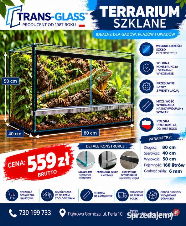 Terrarium szklane 80x40x50 szkło 6 mm producent śląskie Dąbrowa Górnicza
