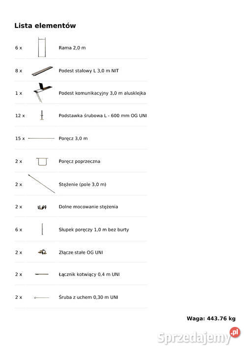 Zestaw 63 m2 Rusztowanie 15x42m Ramy stalowe 2m