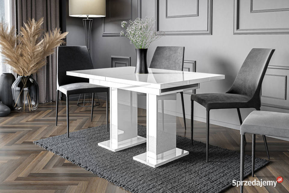 NOWOCZESNY ROZKŁADANY STÓŁ BIAŁY CZARNY POŁYSK Wrocław