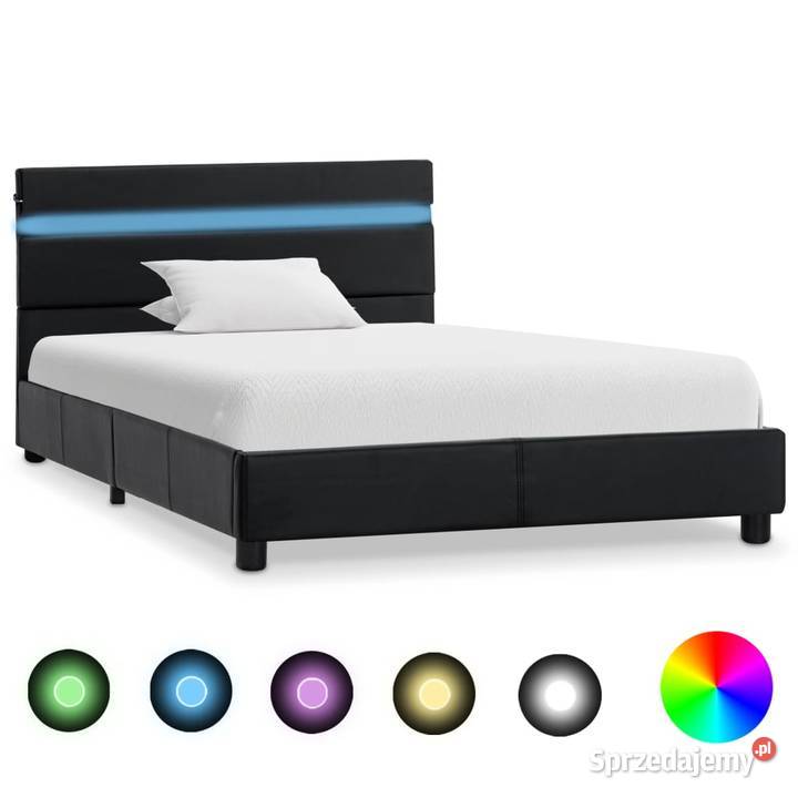 vidaXL Rama łóżka z LED, czarna, sztuczna skóra 284792