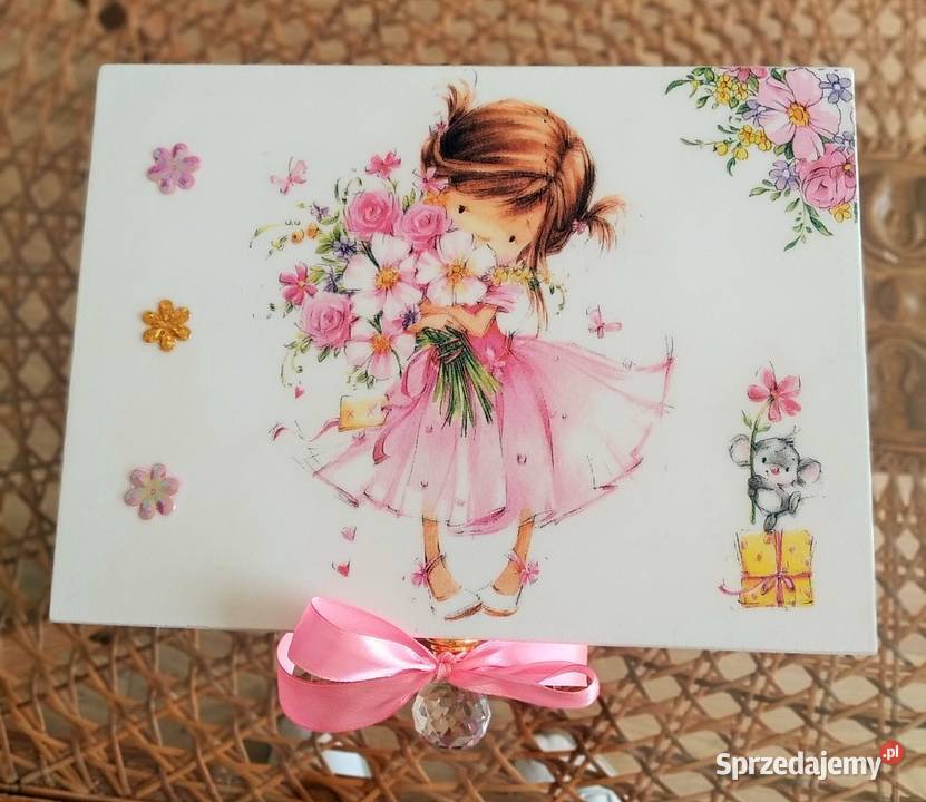 Skrzynka pudełko DZIEWCZYNKA decoupage 22x16 Szpetal Górny