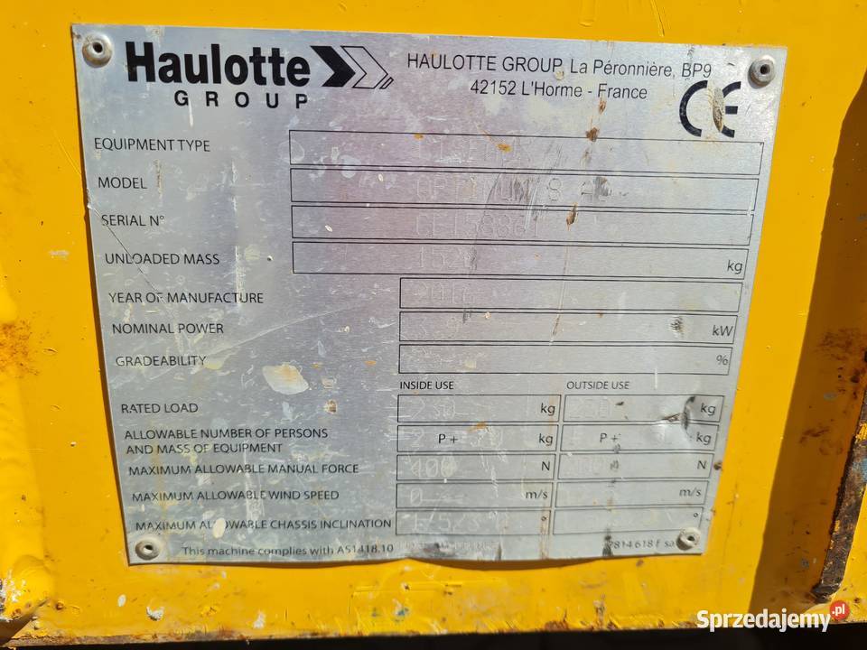 Podnośnik Haulotte Optimum 8AC 2016 wysokość nie Dąbrowa Tarnowska sprzedam