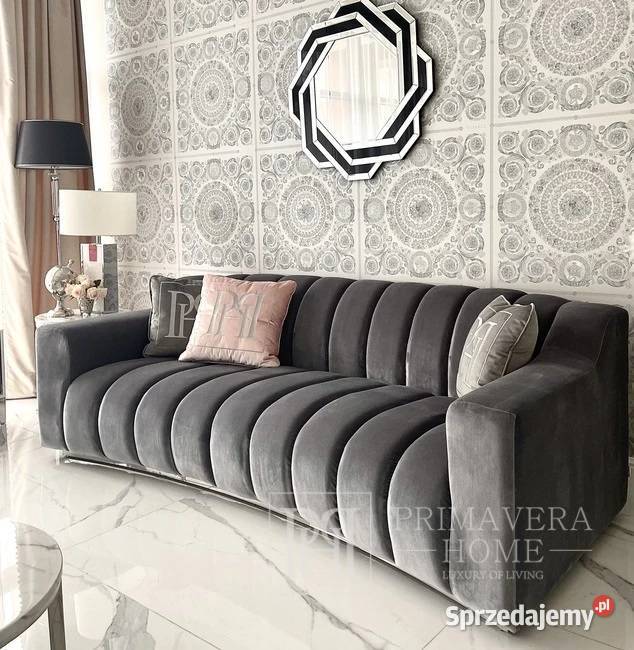 Nowoczesna sofa 3 osobowa szara na srebrnej