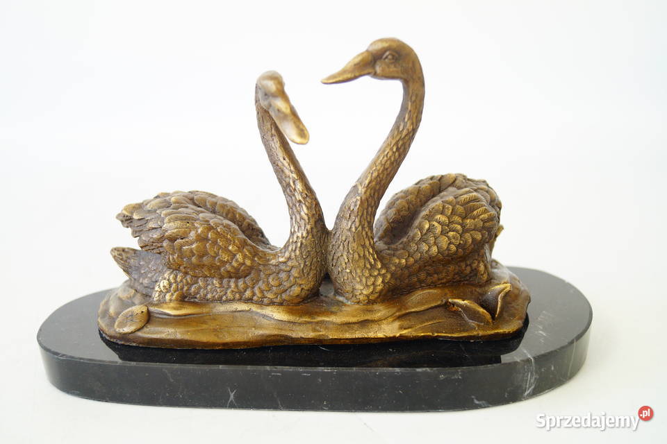 Figura z brązu rzeźba zakochane DWA ŁABĘDZIE Antyki wielkopolskie Gizałki