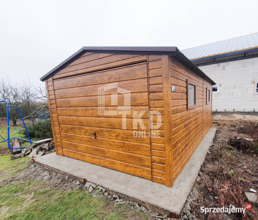 Garaż Blaszany 35x6 Brama Antracyt jasny orzech Szczecinek