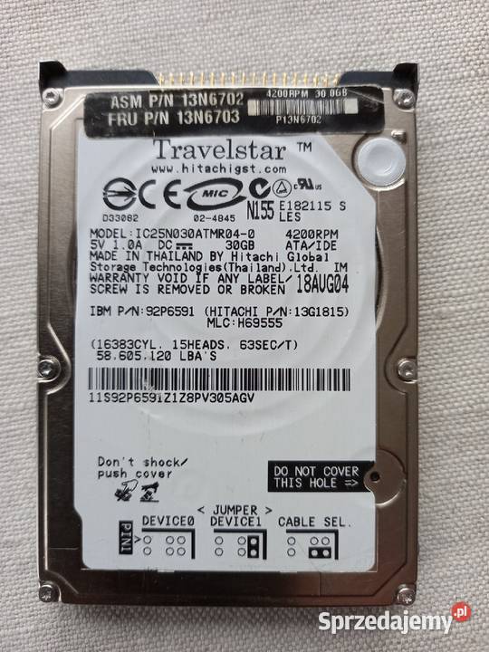 Dysk HDD 30GB ATAIDE 25 do laptopa stary typ wewnętrzny Tomaszów Lubelski