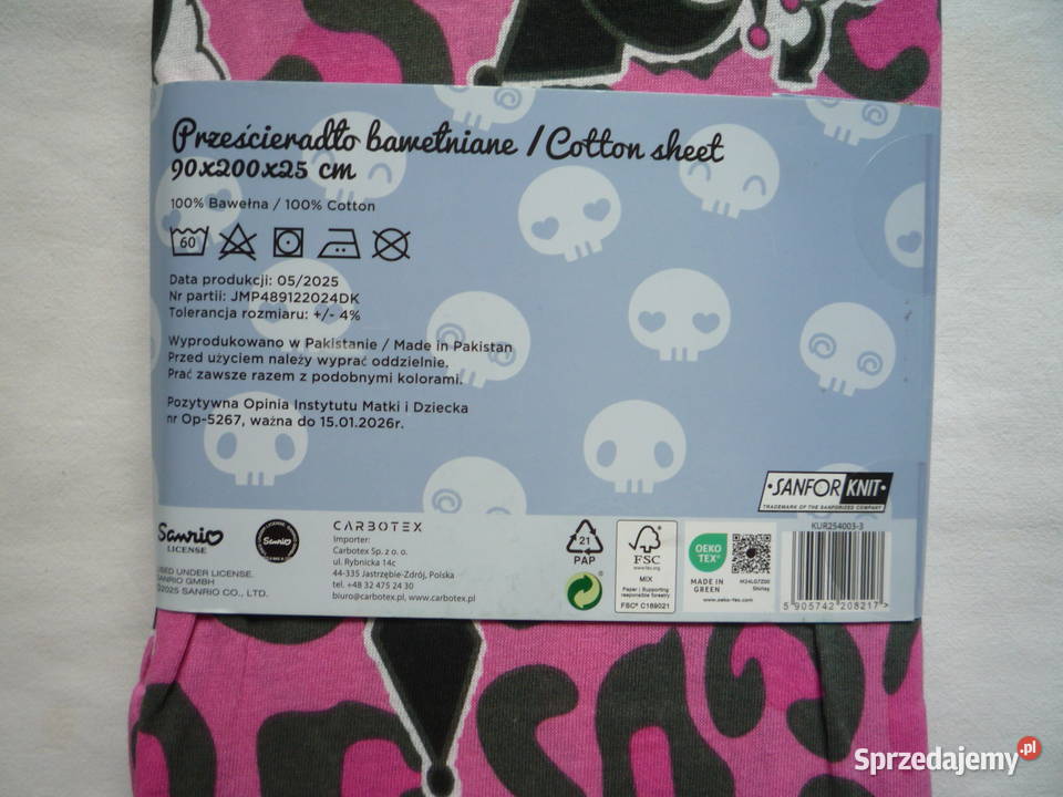 Kuromi Różowe Prześcieradło bawełniane jersey z Szczecin