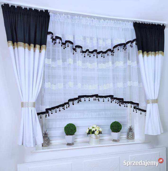 Firana Gotowa biała z markizety z czarnymi Kłodzko