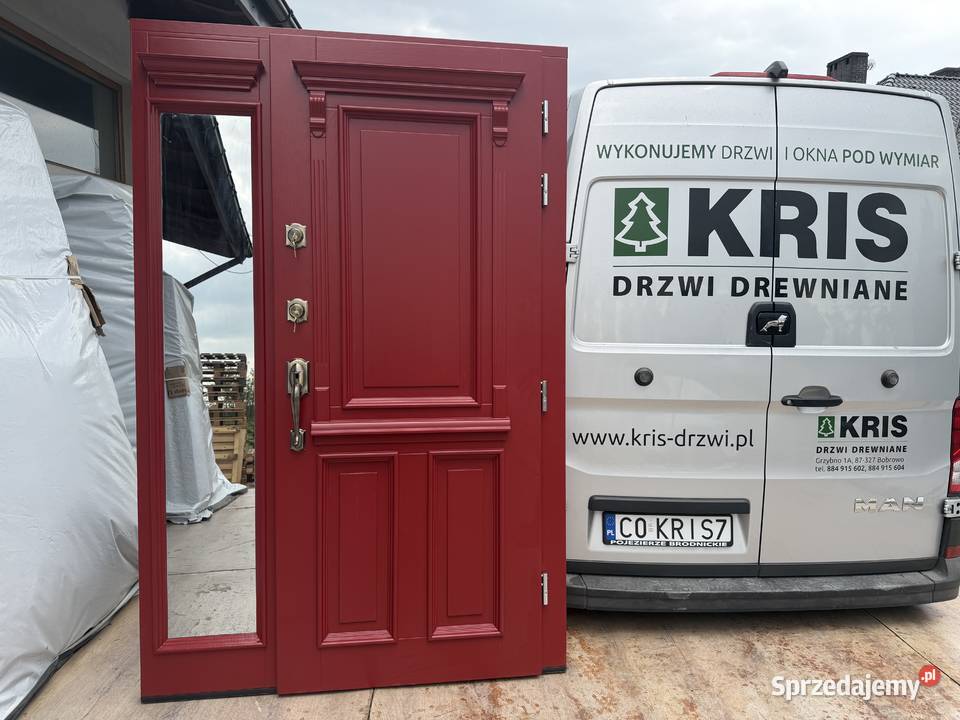 Drzwi zewnętrzne drewniane z doświetlem klamka Gorzów Wielkopolski