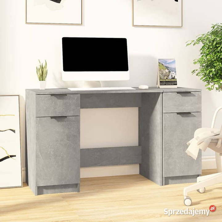 Biurko z szafką boczną szarość betonu materiał mazowieckie