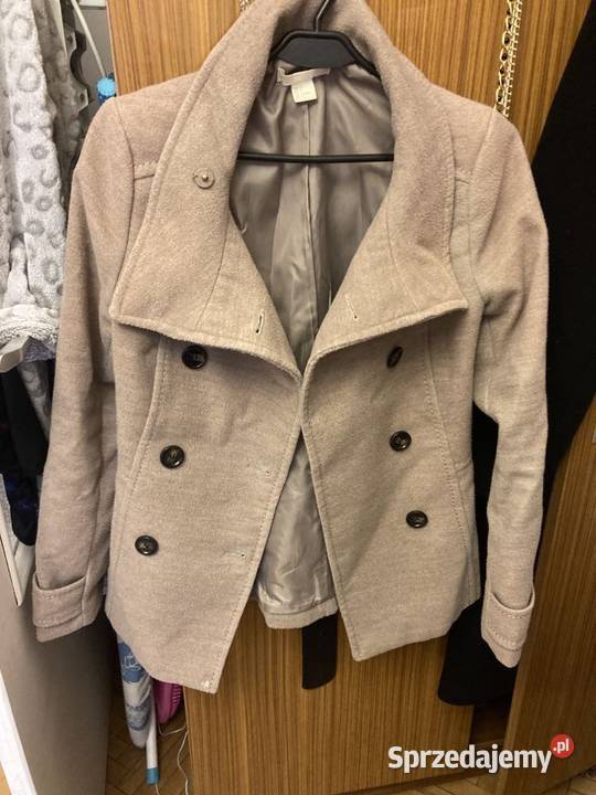 Krótki beżowy płaszczyk HM S mazowieckie Ząbki