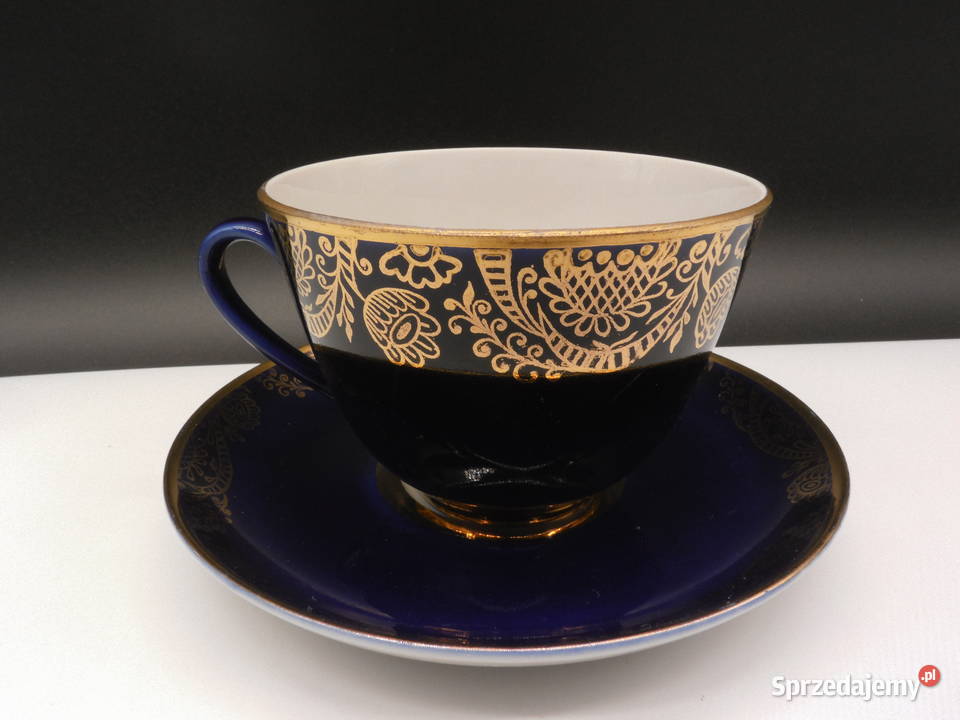 ŁOMONOSOW KOBALTOWA FILIŻANKA ZE SPODKIEM Raszków
