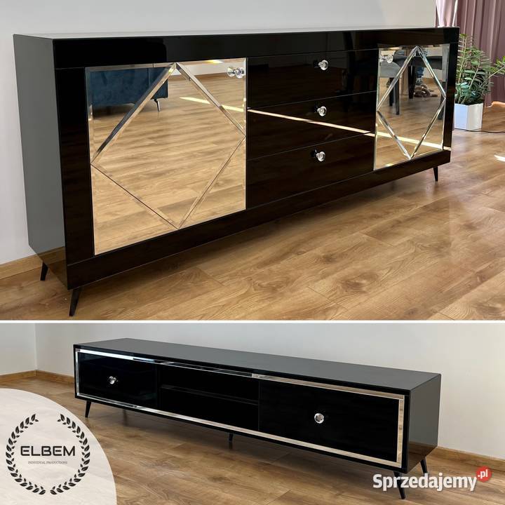 Komoda szklana czarna lustrzane romby Glamour mazowieckie sprzedam