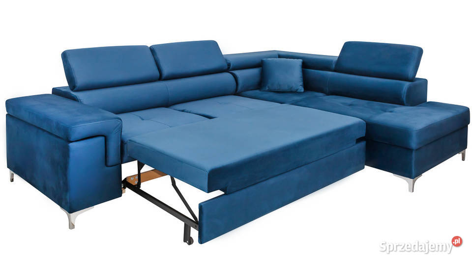 Narożnik Tapicerowany Niebieski z Funkcją Spania podkarpackie Rzeszów