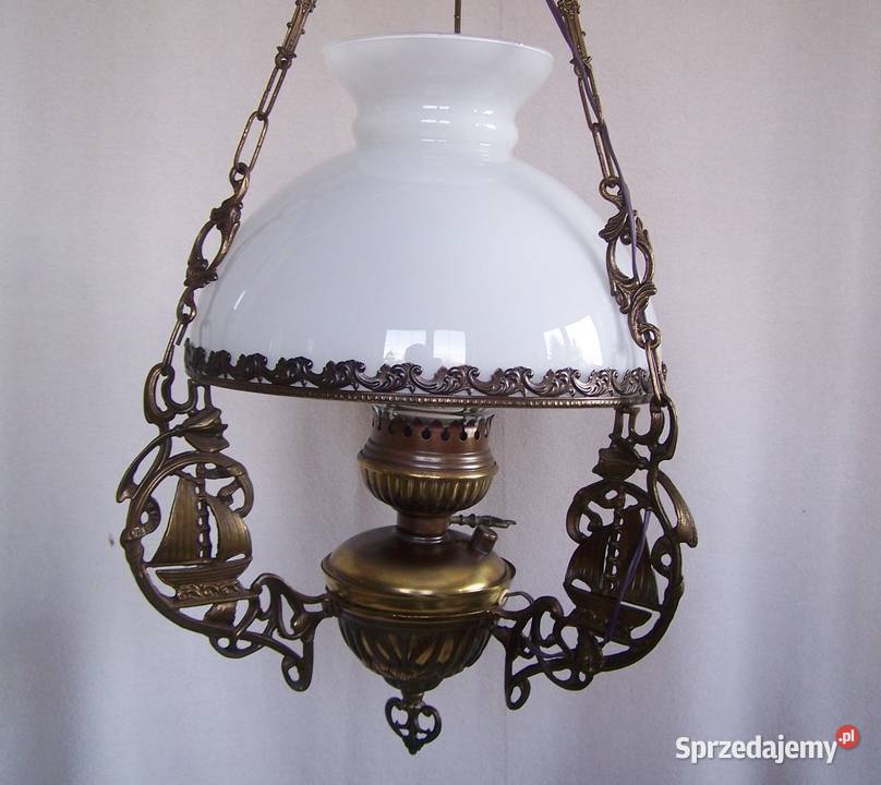 Lampa wisząca naftowiec szkło mleczne mosiądz Koszalin