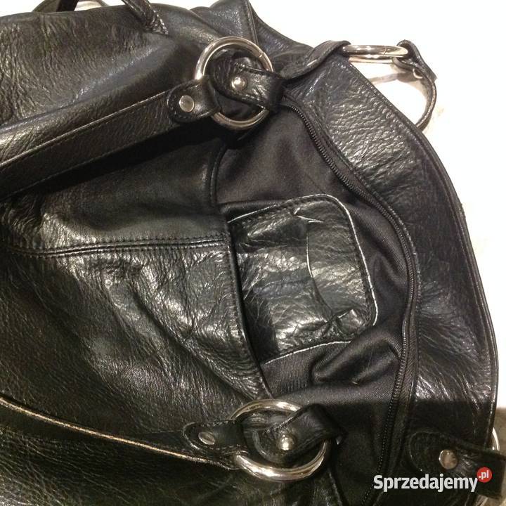 Worek Torebka Skórzana Damska Czarna Skóra Nowa Sól