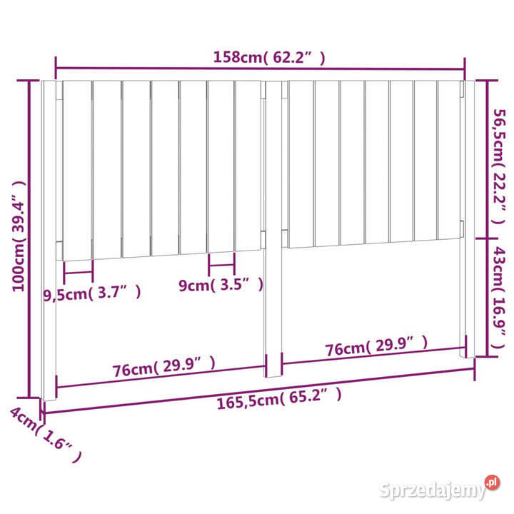 Wezgłowie łóżka czarne 1655x4x100 lite drewno Warszawa sprzedam