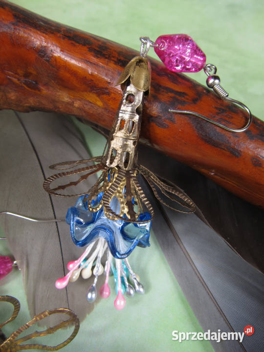 Kolczyki kwiatki dzwonki ażurowe niebieski Katowice