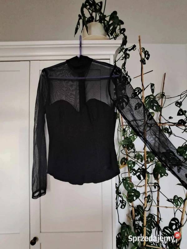 Czarna elegancka bluzka z siateczki długi rękaw Trąbki Wielkie sprzedam