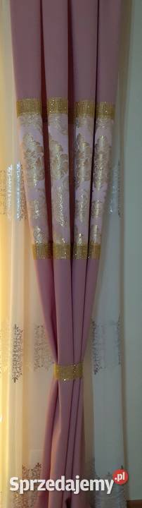 Zasłony pudrowy róż ze złotym ornamentem Mława sprzedam