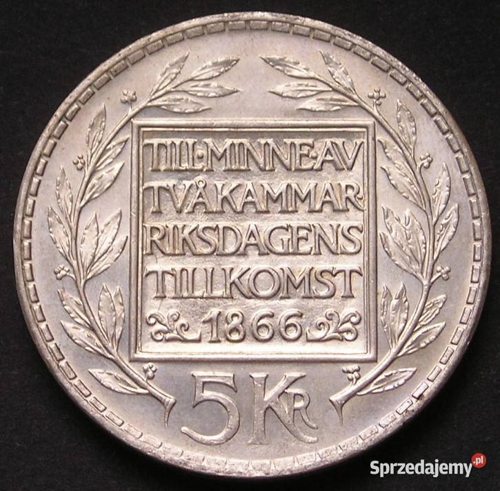 Szwecja 5 koron 1966 SREBRO Gustaw VI Adolf stan Numizmatyka Łódź