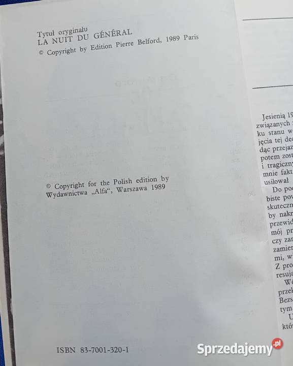 Gabriel Meretik Noc generała Alfa 1989 r Wydanie miękka Koźminek
