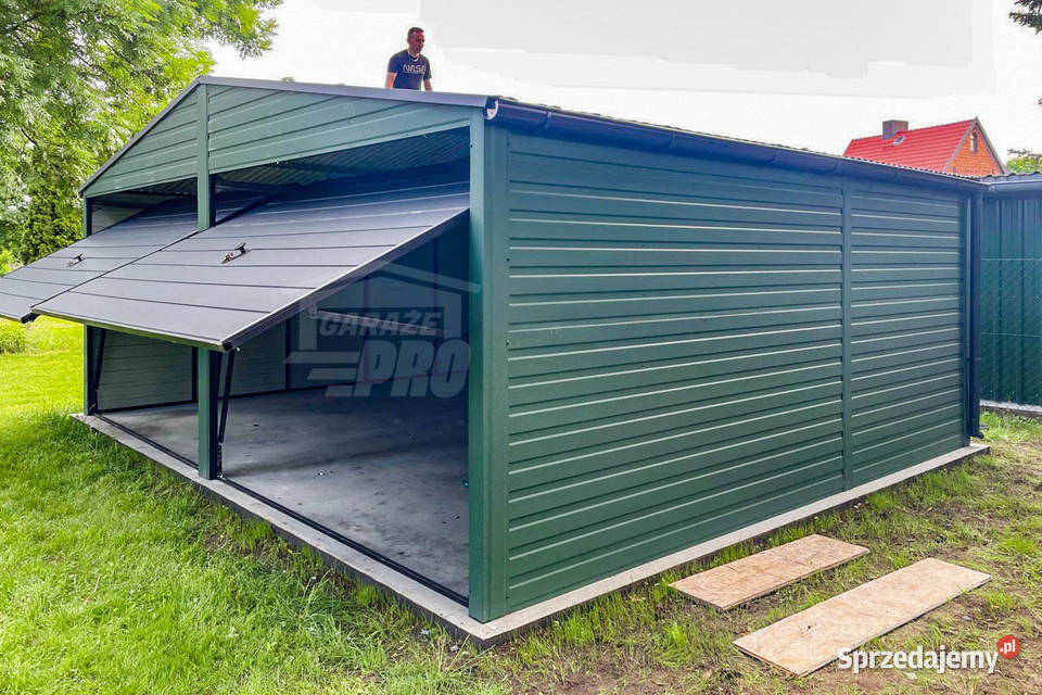 Garaż Blaszany 6x6m 2x Bramy uchylne Zielony Wisła