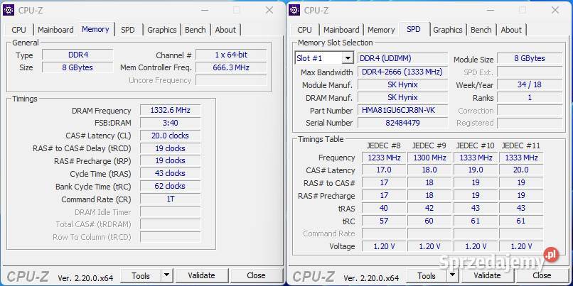 Hynix 8GB 1x8GB 2666MHz CL19 Pamięć RAM do PC