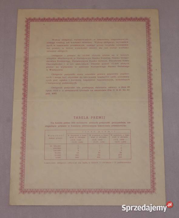 Historyczna obligacja z 1946r na 2000 Płock