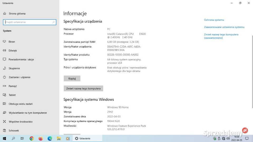 Komputer PC 240GHz6GB RAMDysk 320GBWin 10 320 Dubiecko