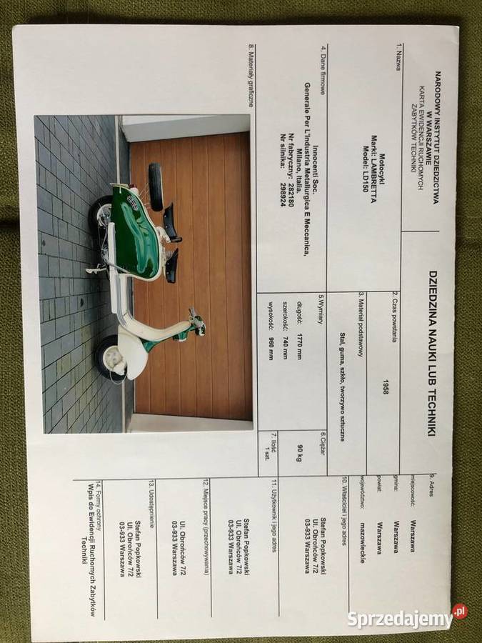 Lambretta 150 Ld Sprzedam  - Solo Uso Collezzionistico Libretto E Targa Originali Lambretta 150Ld.