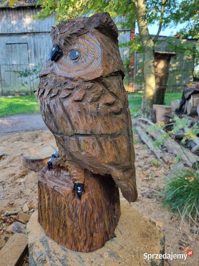 Rzeźba ogrodowa sowa rzeźbiona Drewno dębowe Dom i Ogród zachodniopomorskie Wierzchomino
