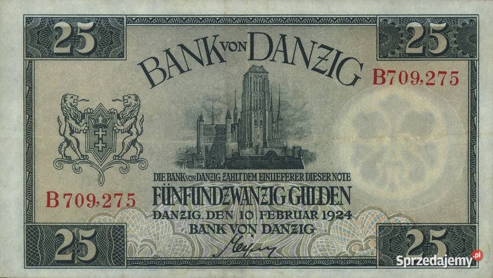 WOLNE MIASTO GDAŃSK 25 gulden 1924 UNC seria B podlaskie Białystok