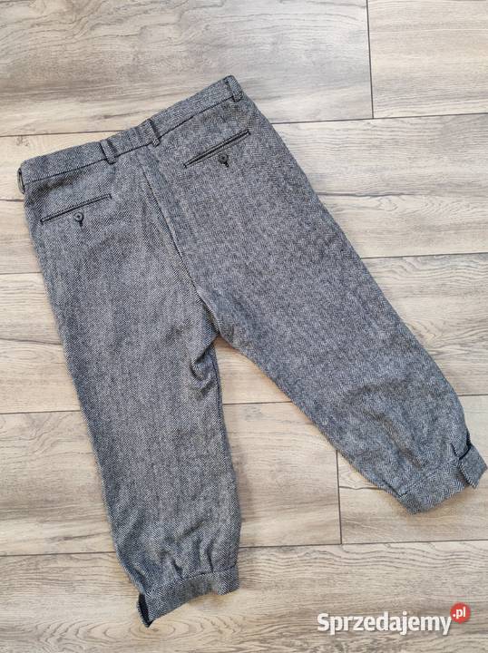 Wełniane spodnie rybaczki Vintage Jodełka 42