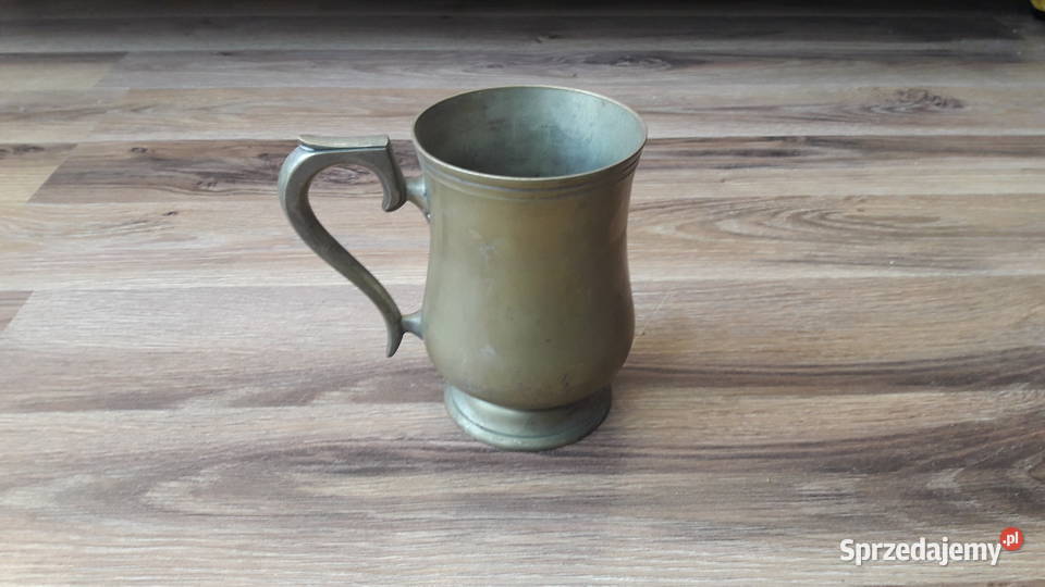 Stary mosiężny kufel kiedyś plater sygnowany Gdynia