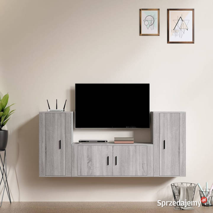Zestaw 3 szafek TV szary dąb sonoma materiał Warszawa