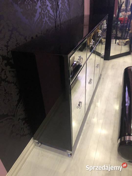Komoda czarna glamour lustra nowoczesna kołatka 90cm Kępno