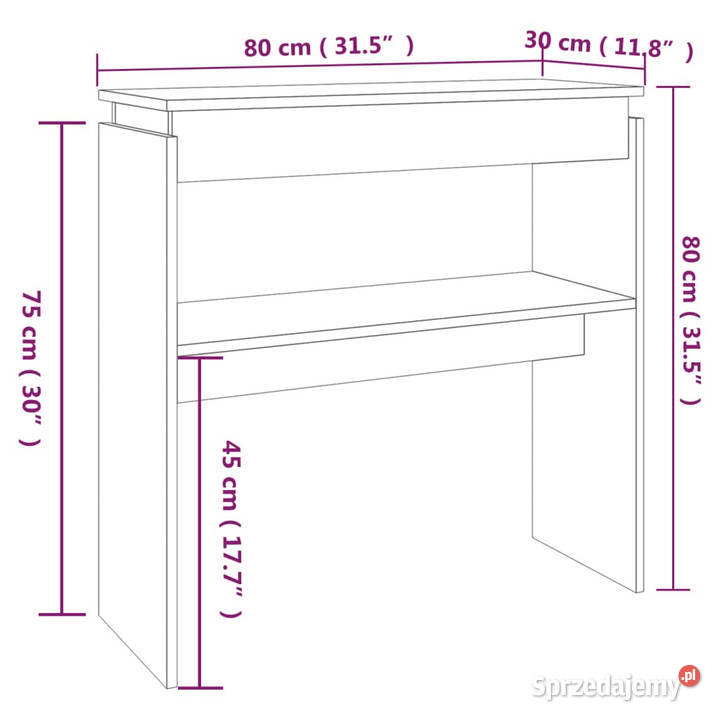 Stolik konsolowy przydymiony dąb 80x30x80 Warszawa