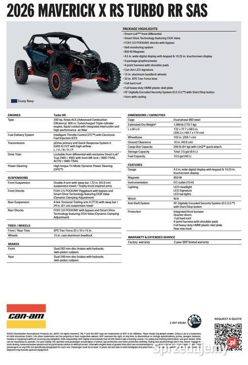 CanAm Maverick X RS SAS Turbo RR Dusty Navy Nowy Sącz
