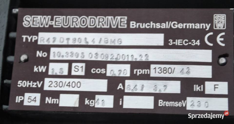 Motoreduktor 15kw 42obrmin z hamulcem Firmy SEW Kargowa