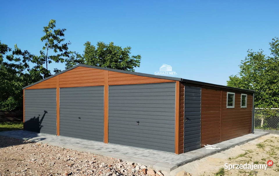 GARAŻ BLASZANY 9m x 6m DWUSPAD 3x BRAMA UCHYLNA Domki narzędziowe
