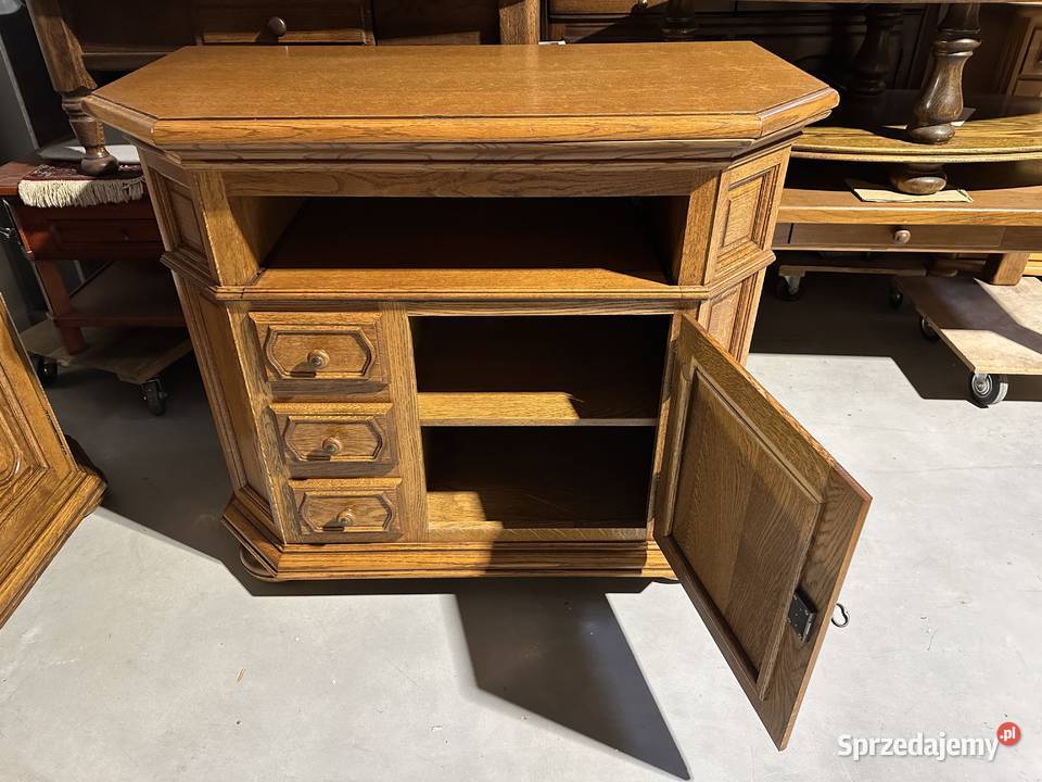 Masywny dębowy zestaw do jadalni komoda witryna Sławoszewek sprzedam