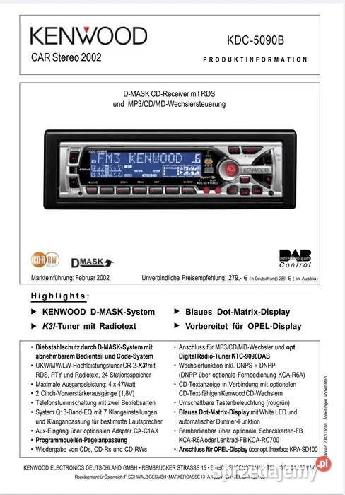Kenwood KDC5090B Mask Bluetooth Pilot Warszawa