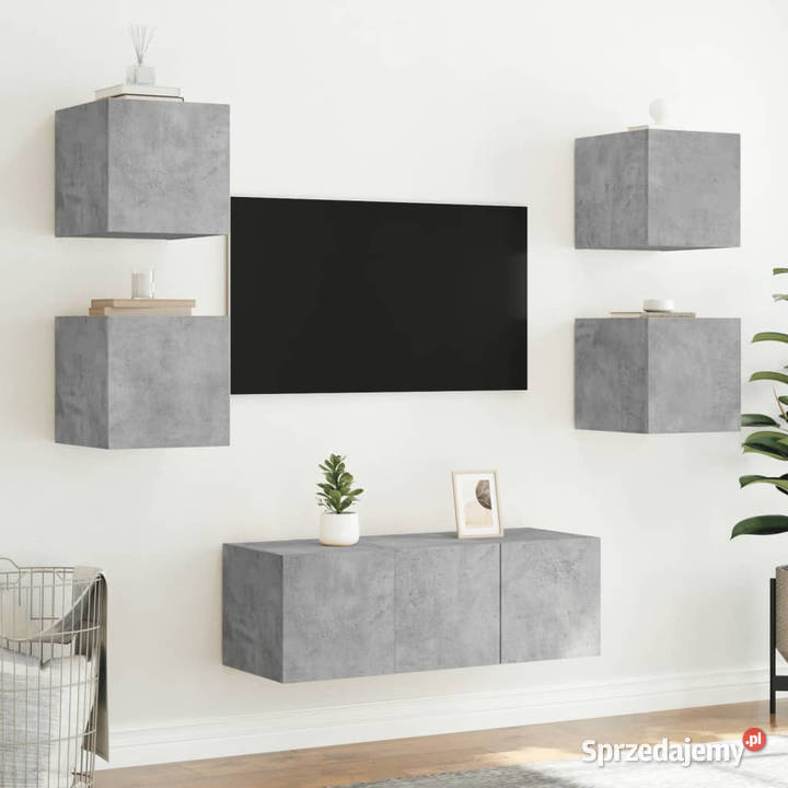 Ścienna szafka TV z LED szarość betonu 305x35x30 Warszawa sprzedam
