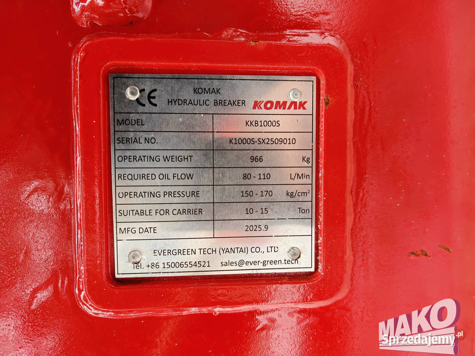 Nowy nieużywany Młot hydrauliczny Komak KKB1000S Osprzęt roboczy