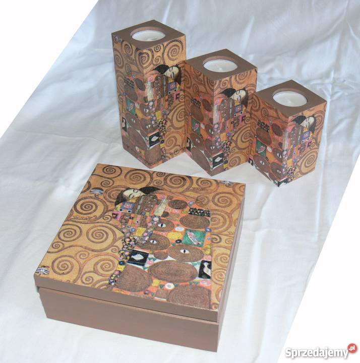KOmplet 3 świeczniki Gustav Klimt Pocałunek inny kolor Warszawa