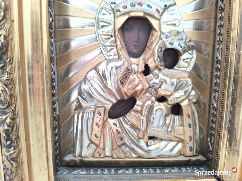 Piękna stara oryginalna ikona XIX wieczna Matka Łódź